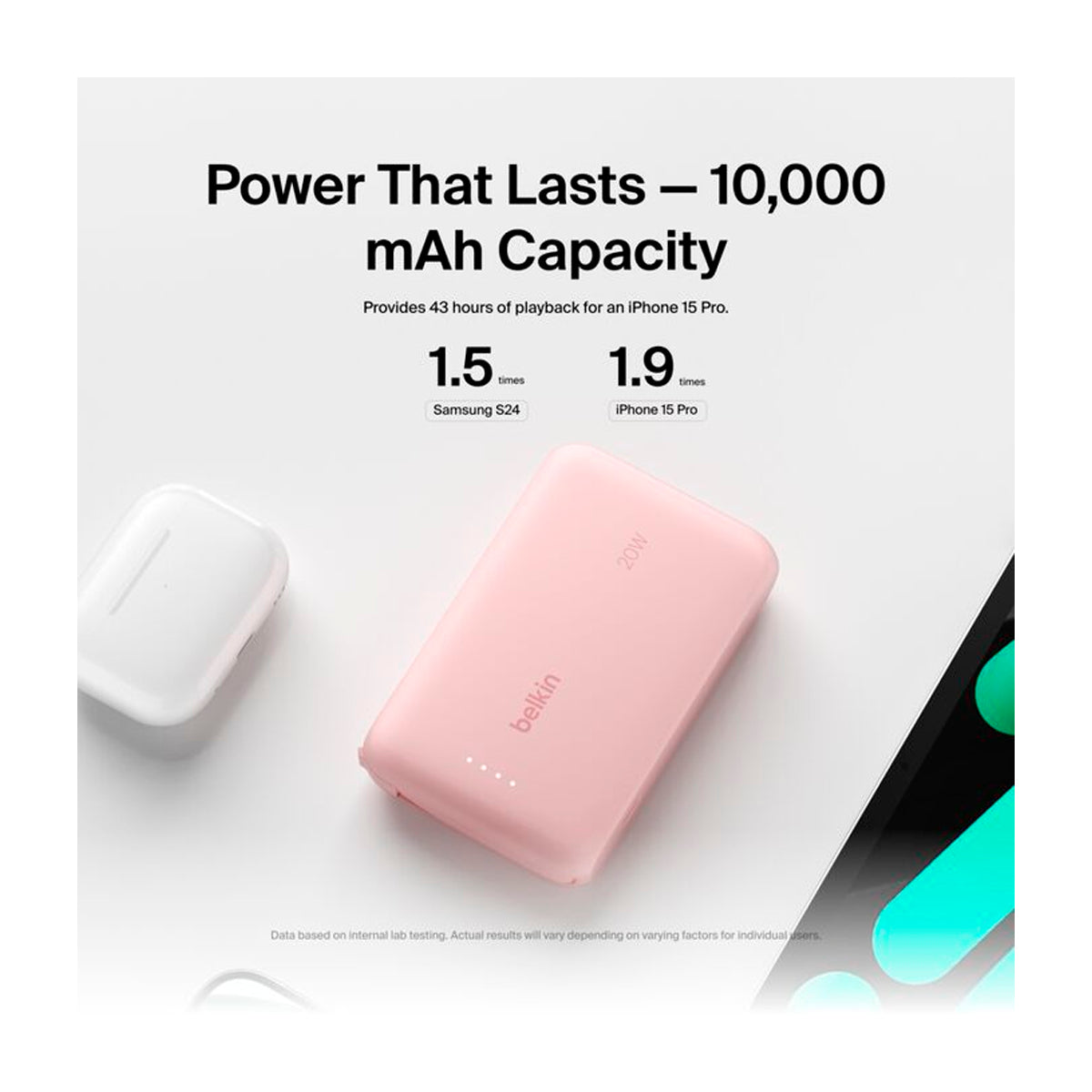 Belkin BoostCharge Power Bank Batería Portátil para Smartphones y Tablets | 10000Mah | Rosado