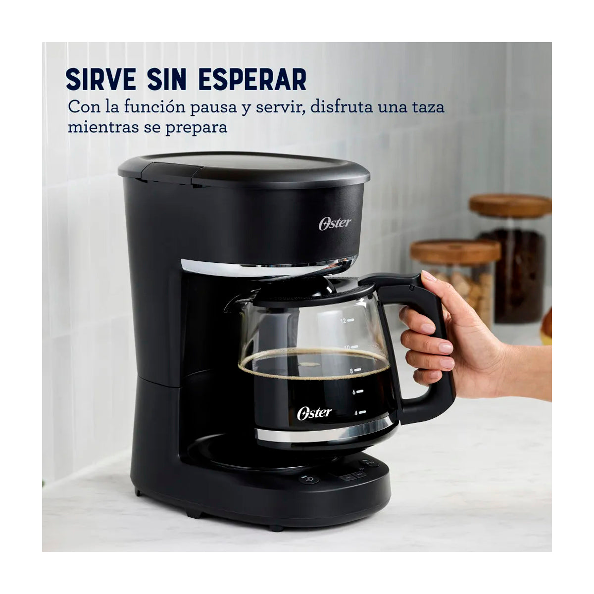 Oster BVSTDCP121B Cafetera de 12 Tazas | Programable | Pantalla LED | Filtro Lavable Permanente | Canasta Removible | Negro