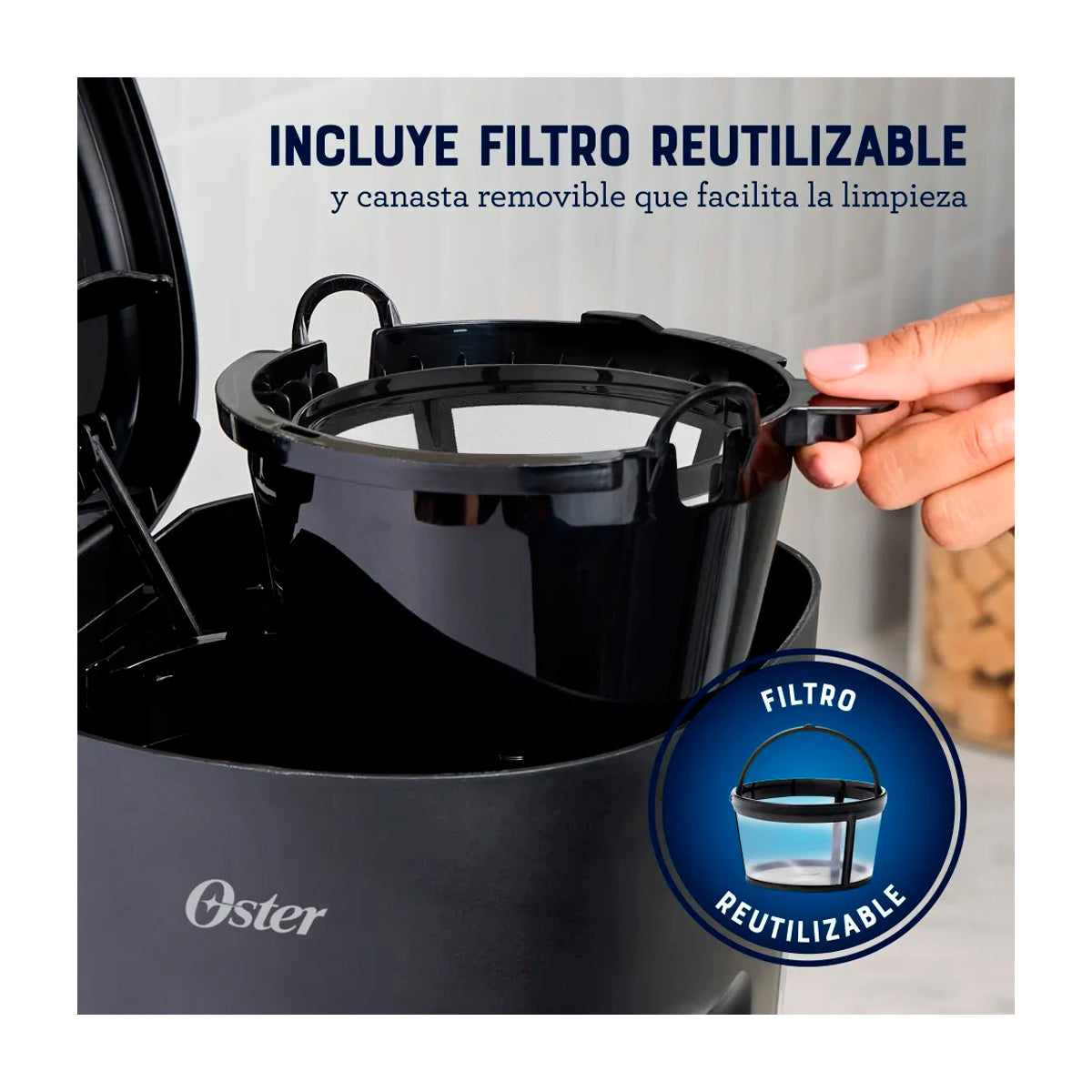 Oster BVSTDCS121B Cafetera de 12 Tazas | Filtro Permanente Lavable | Interruptor Iluminado | Pausa y Servir | Negro