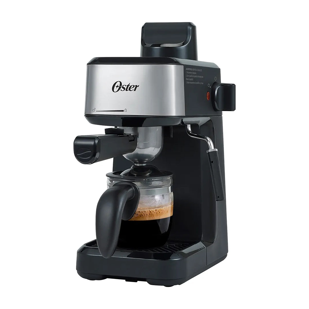 Oster BVSTEM3300 Cafetera de 4 Tazas | Vapor a Presión | Espresso y Cappuccino | Negro