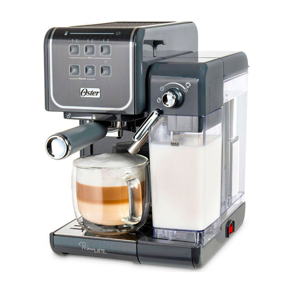 Oster BVSTEM6801M Cafetera PrimaLatte de 5 Tazas | 19 Bares | Barra de Progreso | Gris