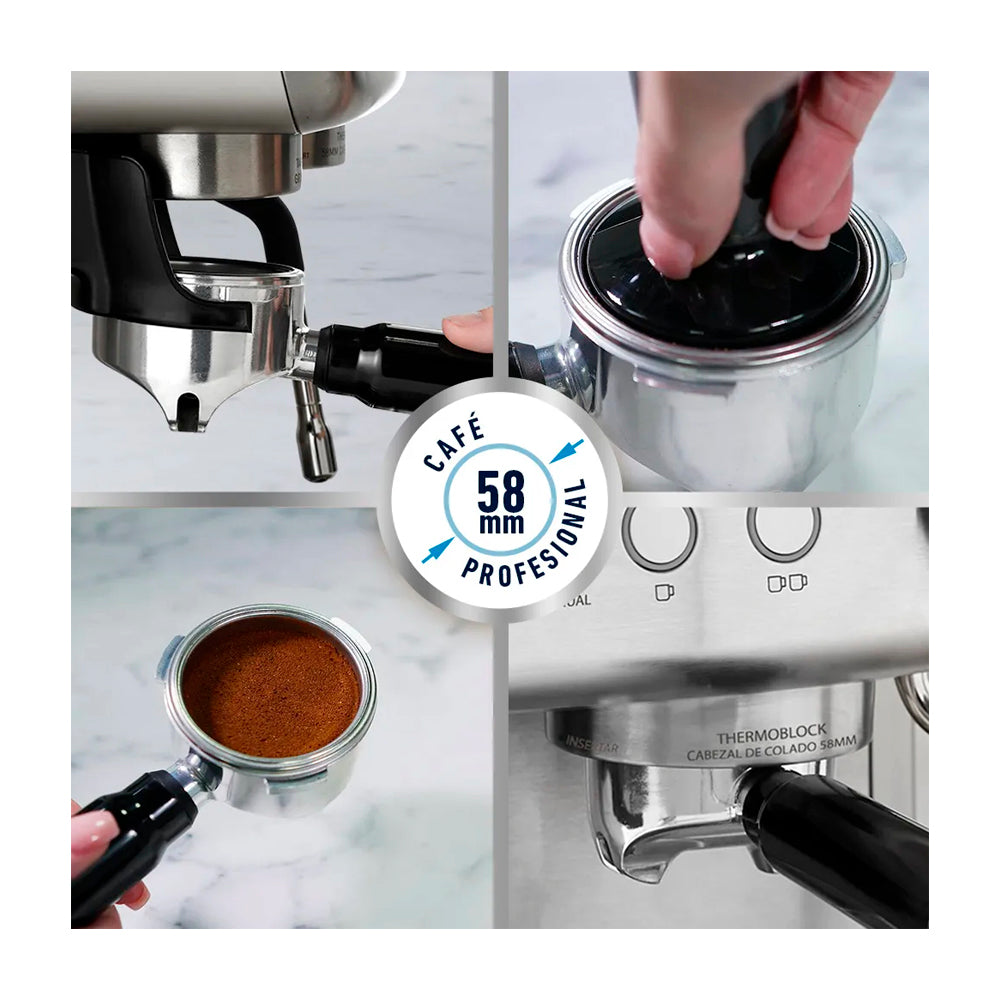 Oster BVSTEM7300 Cafetera de 12 Tazas | Espresso y Capuccino | Perfect Brew 15 Bares | Molino Integrado | Acero Inoxidable