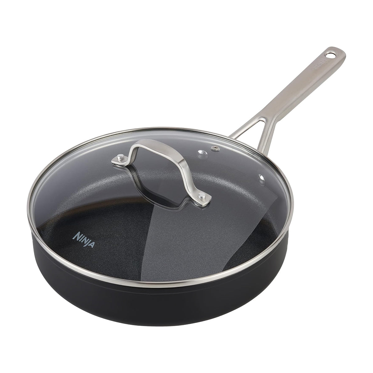 Ninja NeverStick Juego de Ollas de Inducción | Revestimiento de Cerámica | Tapa de Vidrio | Negro