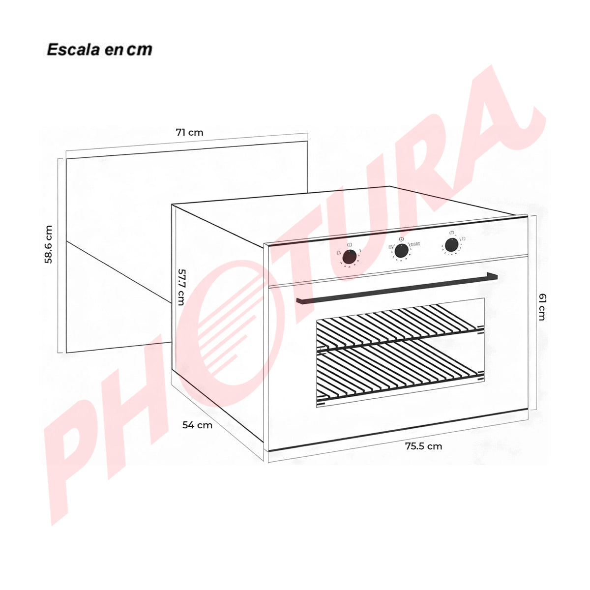 DRIJA Caribe 76 Air-A Eléctrico Horno Multifuncional Empotrable Eléctrico | Puerta de Triple Vidrio | 250°C