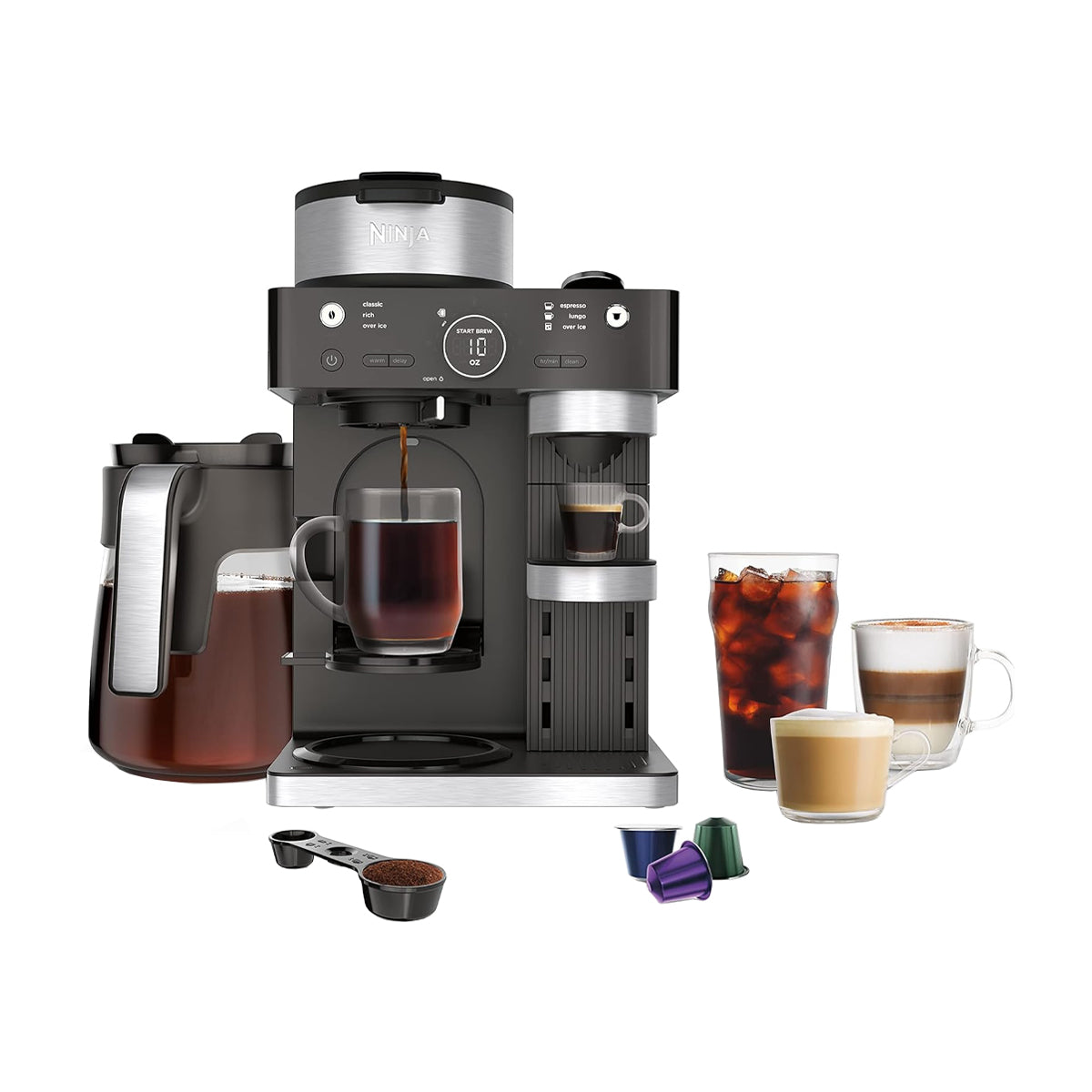 Ninja Cafetera de Especialidad de 12 Tazas | 19 Bares | 3 Estilos de Preparación | Espumador Plegable | Tecnología Barista Plus | Negro