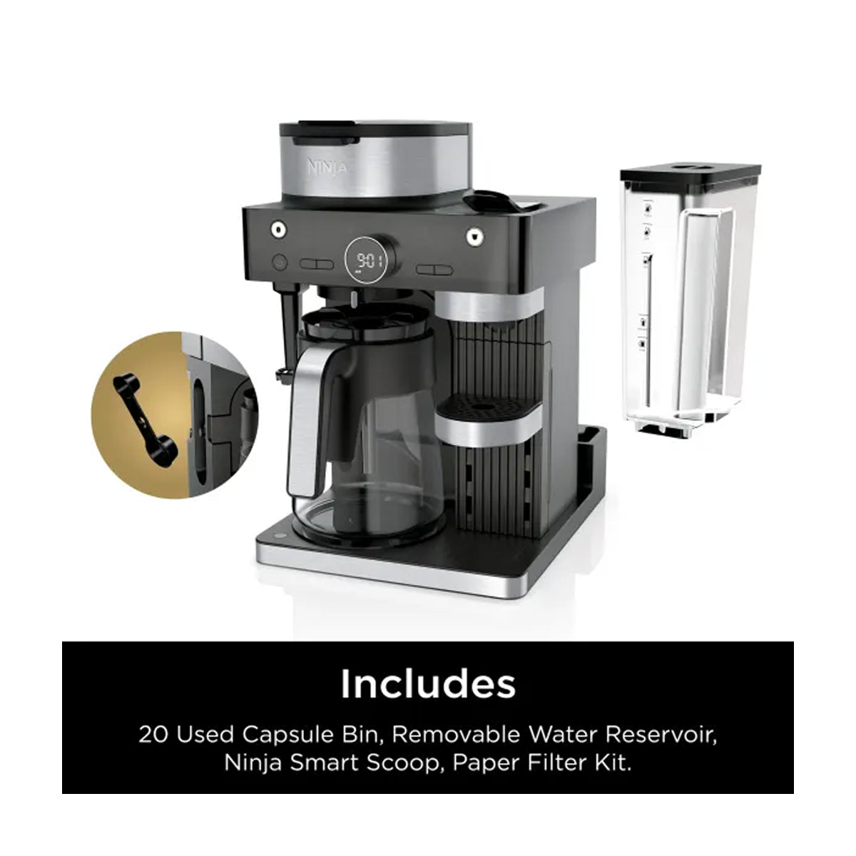 Ninja Cafetera de Especialidad de 12 Tazas | 19 Bares | 3 Estilos de Preparación | Espumador Plegable | Tecnología Barista Plus | Negro