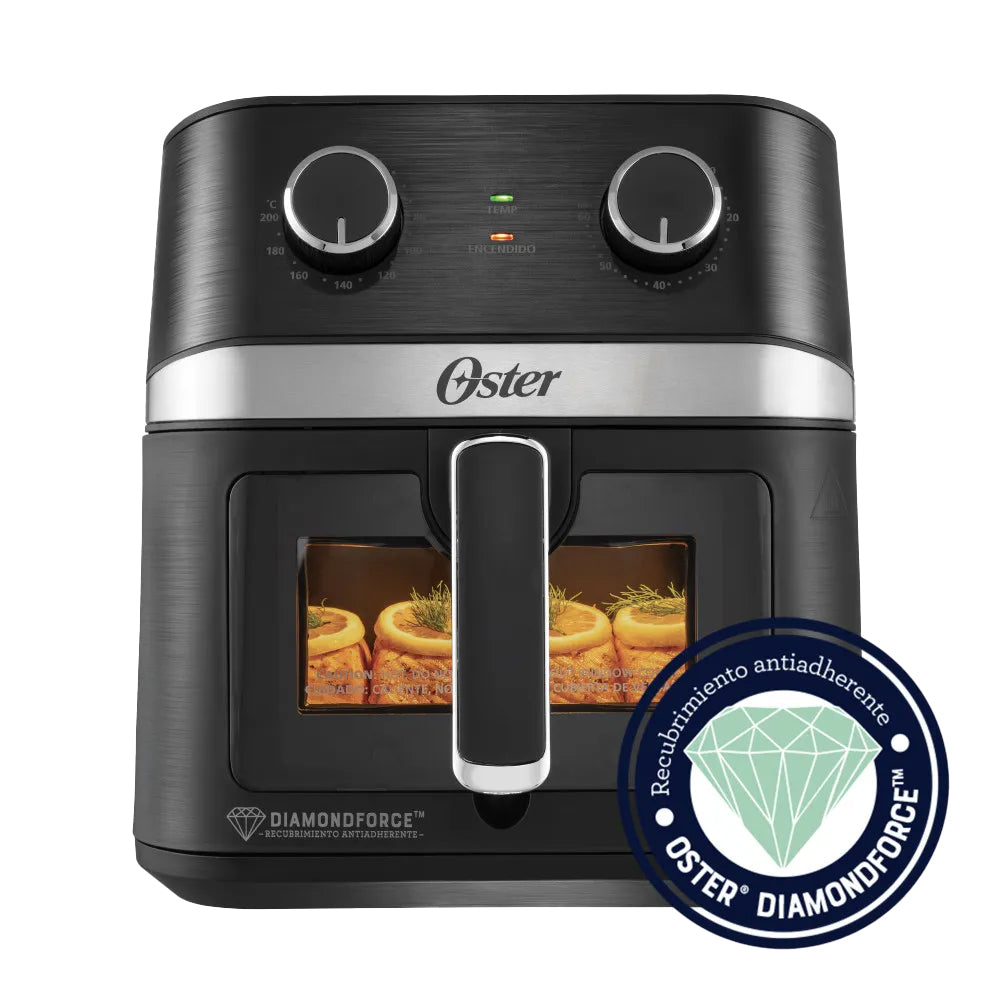 Oster CKSTAF60WMDF Freidora de Aire | 6L | DiamondForce | Circulación de Aire 360° | Ventana de Vidrio | Negro