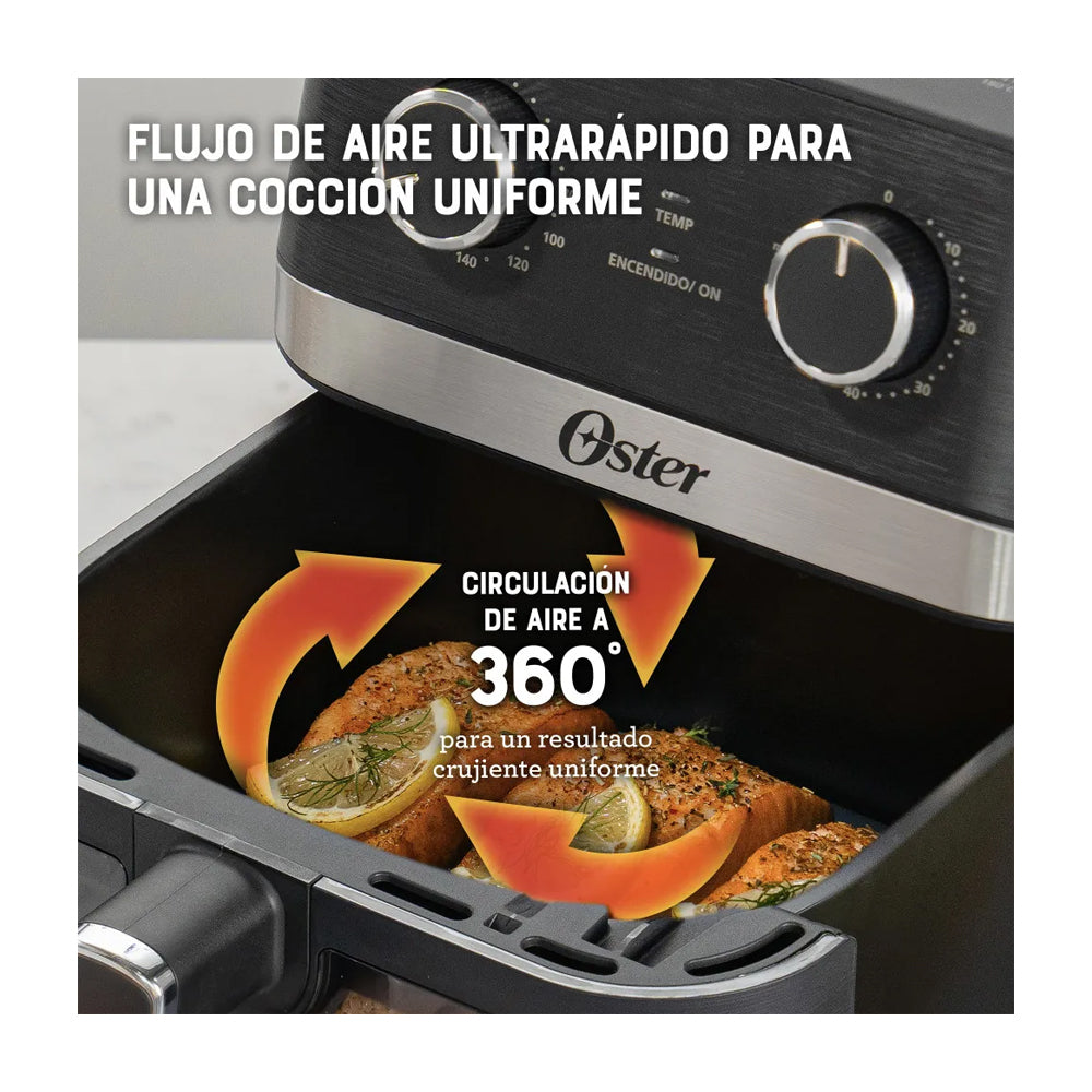 Oster CKSTAF60WMDF Freidora de Aire | 6L | DiamondForce | Circulación de Aire 360° | Ventana de Vidrio | Negro