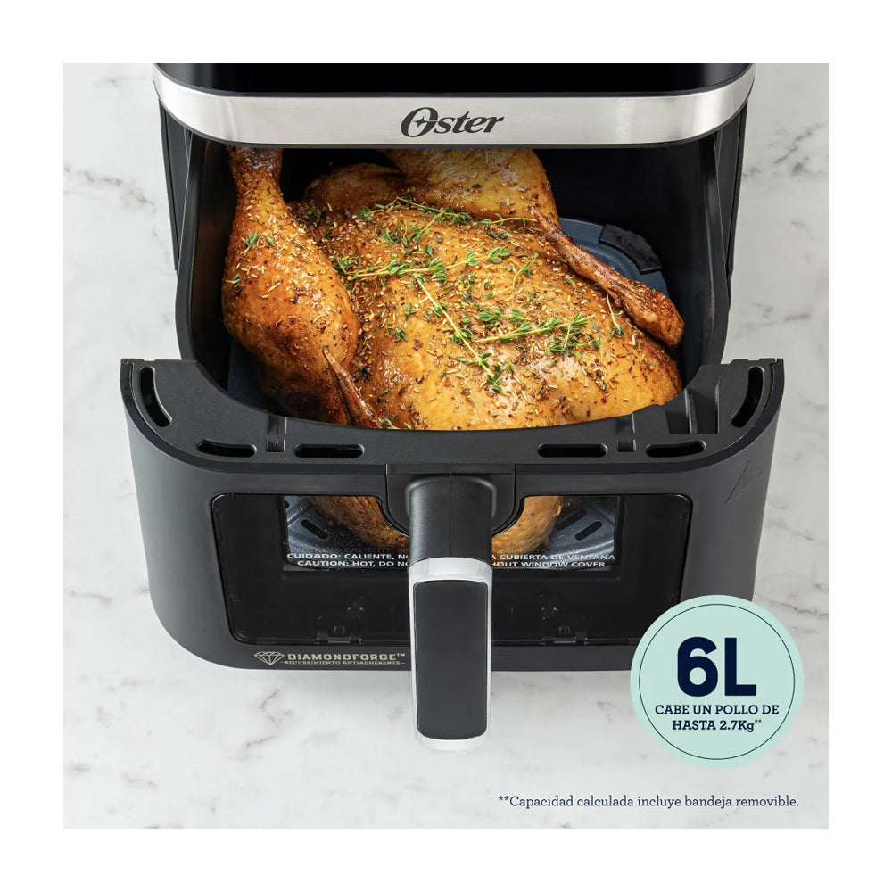 Oster CKSTAF60WMDF Freidora de Aire | 6L | DiamondForce | Circulación de Aire 360° | Ventana de Vidrio | Negro