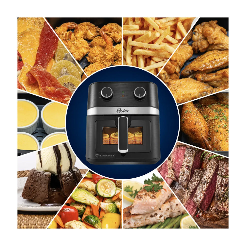 Oster CKSTAF60WMDF Freidora de Aire | 6L | DiamondForce | Circulación de Aire 360° | Ventana de Vidrio | Negro