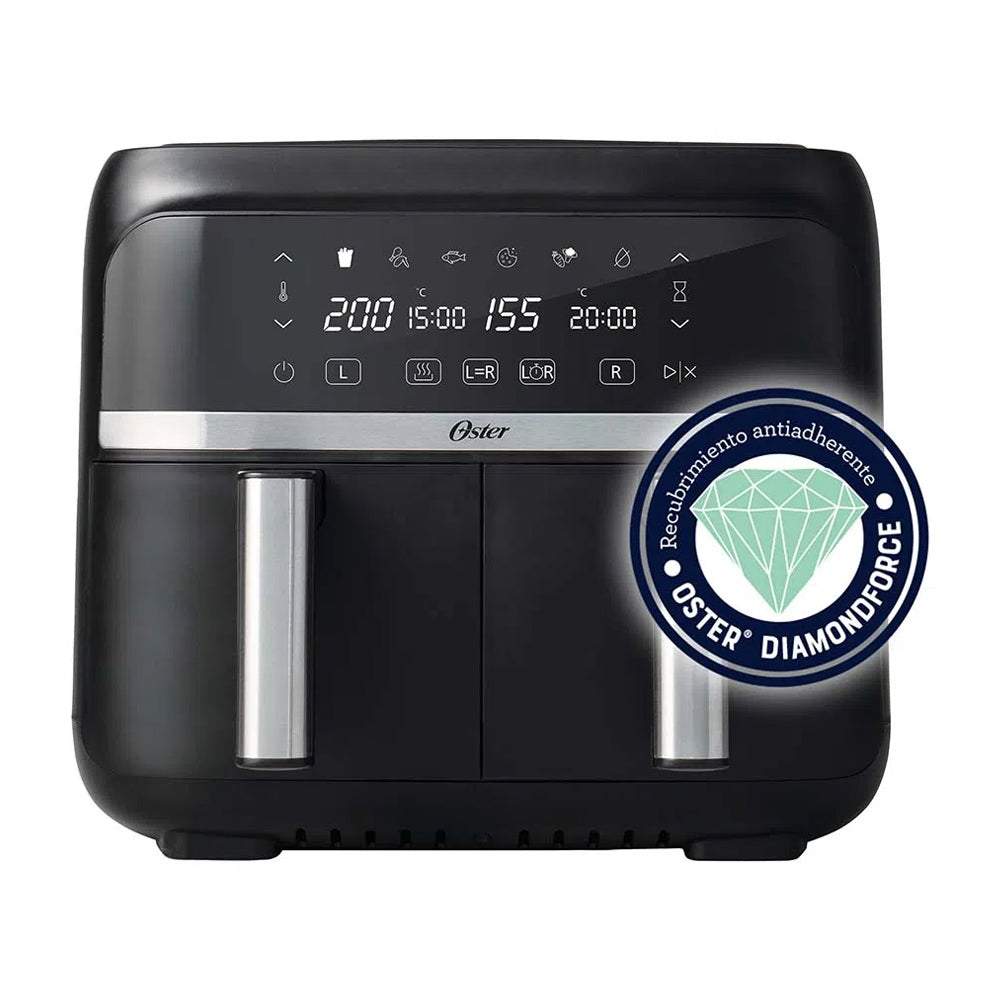Oster CKSTAF7MCDDF Freidora de Aire Digital | 7.6L | Dual | DiamondForce | 2 Canastas | 6 Funciones | Negro