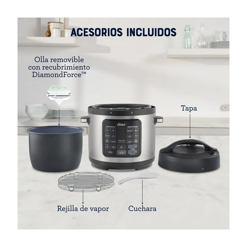 Oster CKSTPCECT57DF Multi-Olla Rápida Programable de 5.7L | 14 Funciones | Temporizador | Función Turbo | Interior Antiadherente Extraíble