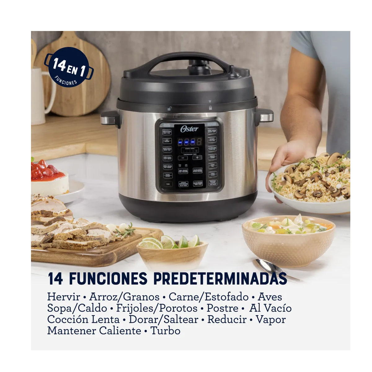 Oster CKSTPCECT75DF Multi-Olla Rápida Programable de 7.5L | 14 Funciones | Temporizador | Función Turbo | Interior Antiadherente Extraíble