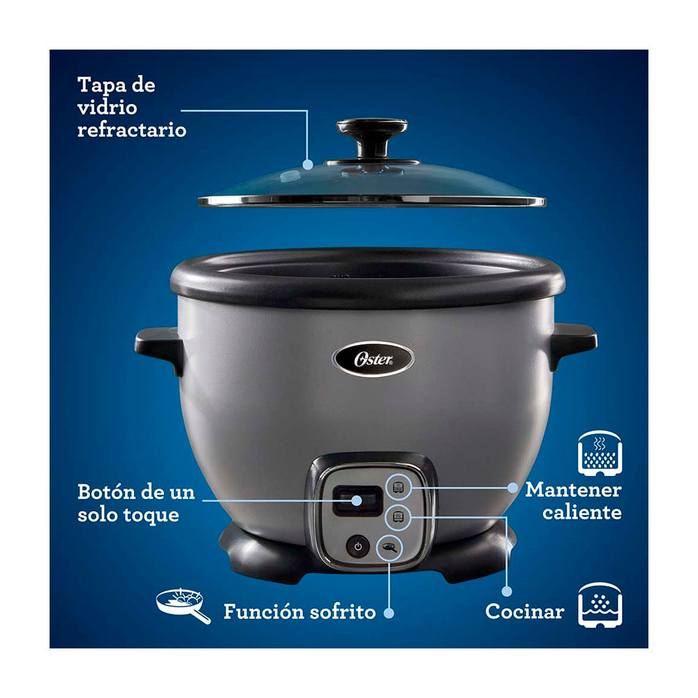 Oster CKSTRC8029S Olla Arrocera de 1.8L | Interior Antiadherente Extraíble | Gris