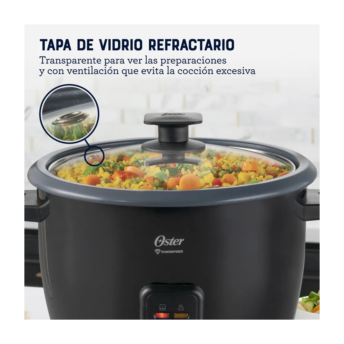 Oster CKSTRCB10DFBLK Olla Arrocera de 1.8L | Interior Antiadherente Extraíble | Negro
