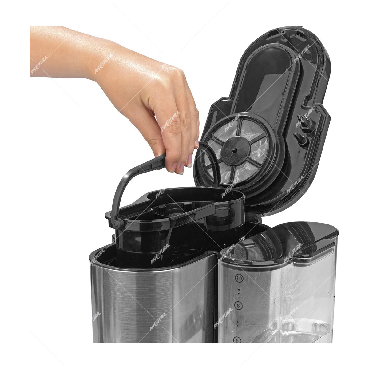 Sankey Cafetera / Molino de Café | 10 Tazas | Filtro Permanente Lavable | Apagado Automático | Plateado Negro