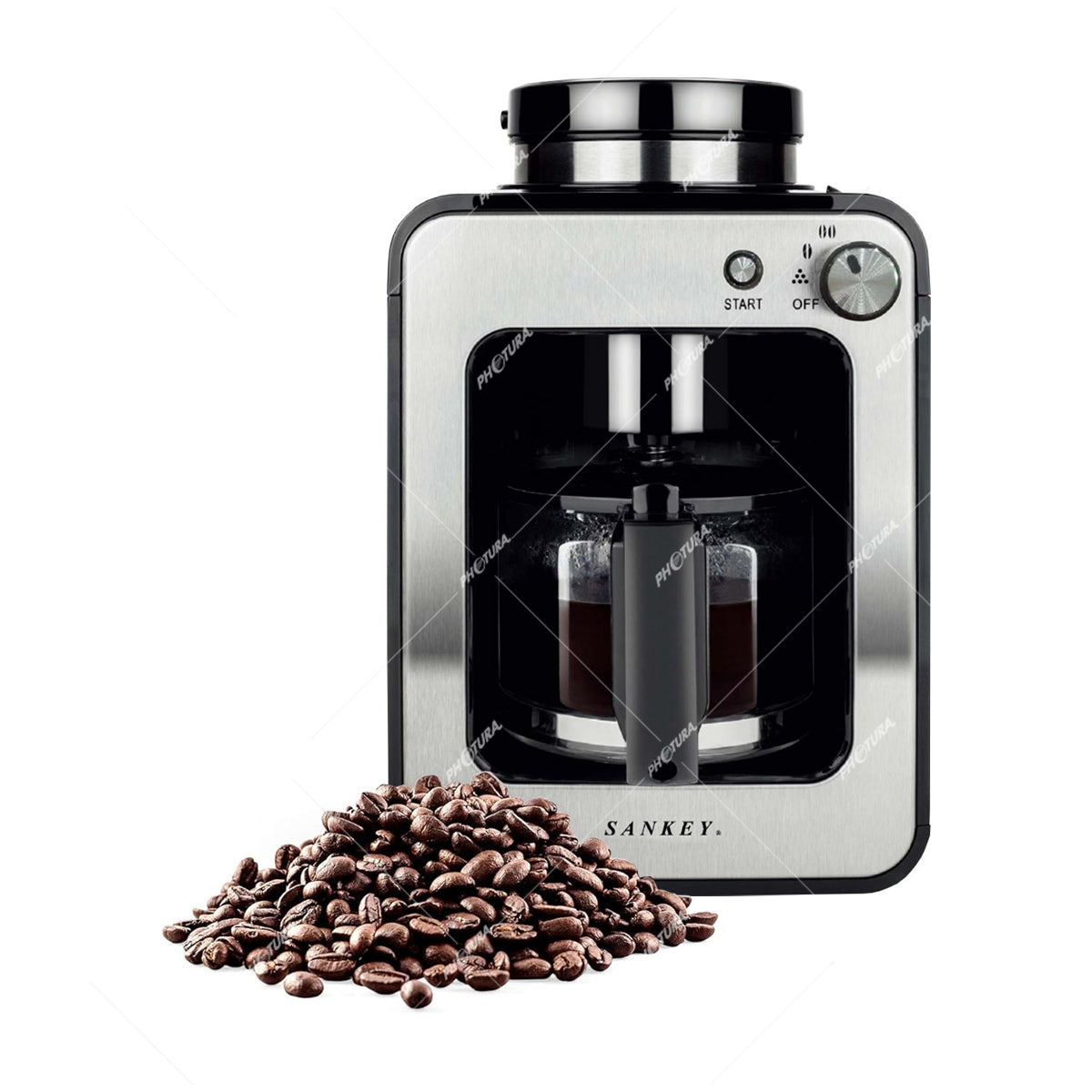 Sankey Cafetera / Molino de Café | 4 Tazas | Plateado Negro