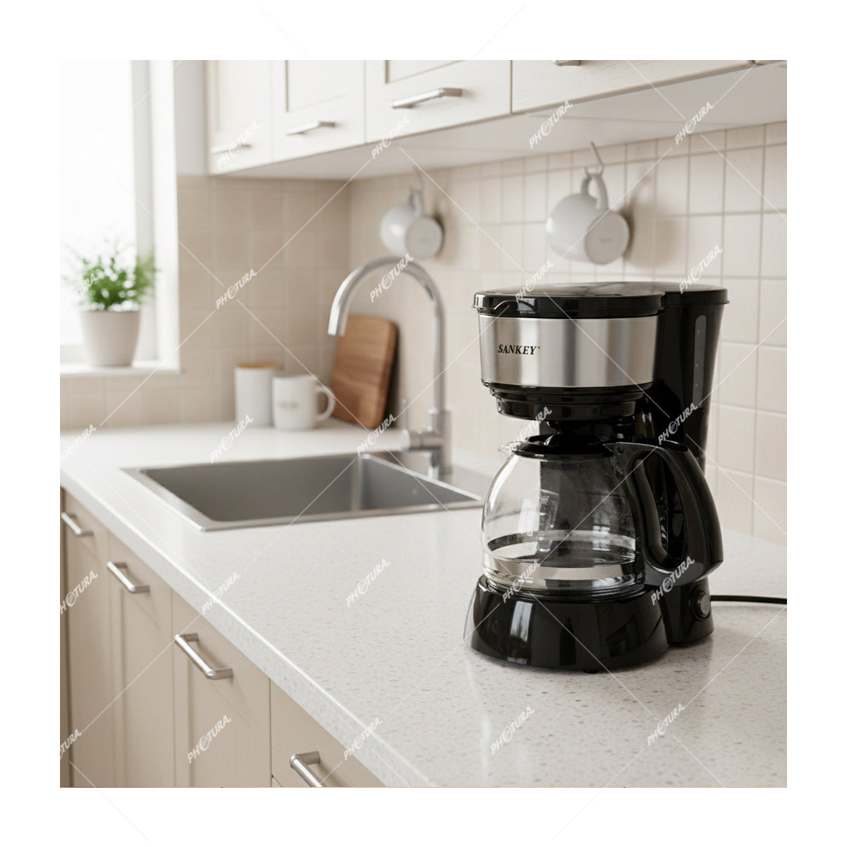 Sankey Cafetera de 6 Tazas | Filtro Permanente Lavable | Interruptor Iluminado | Negro