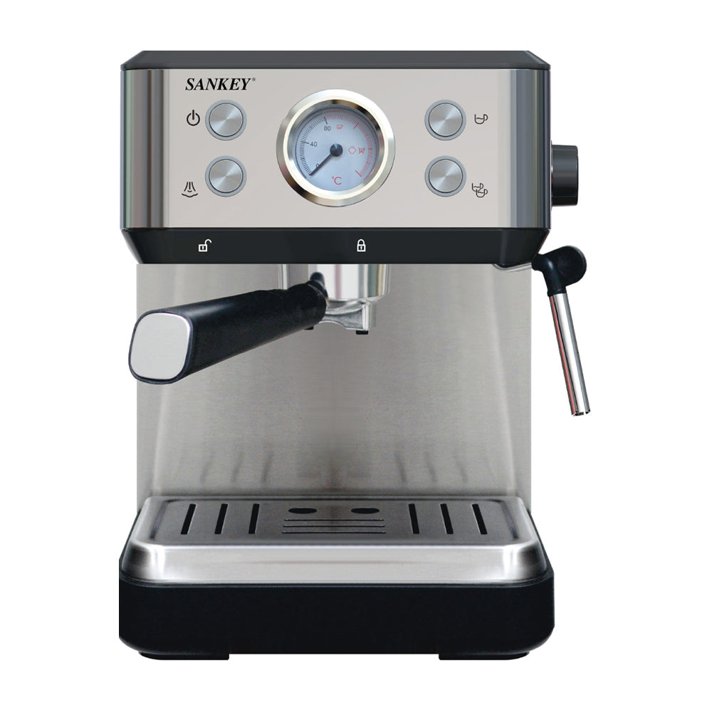 Sankey Cafetera de 2 Tazas | 20 Bares | Espresso | Espumador de Leche | Plateado Negro