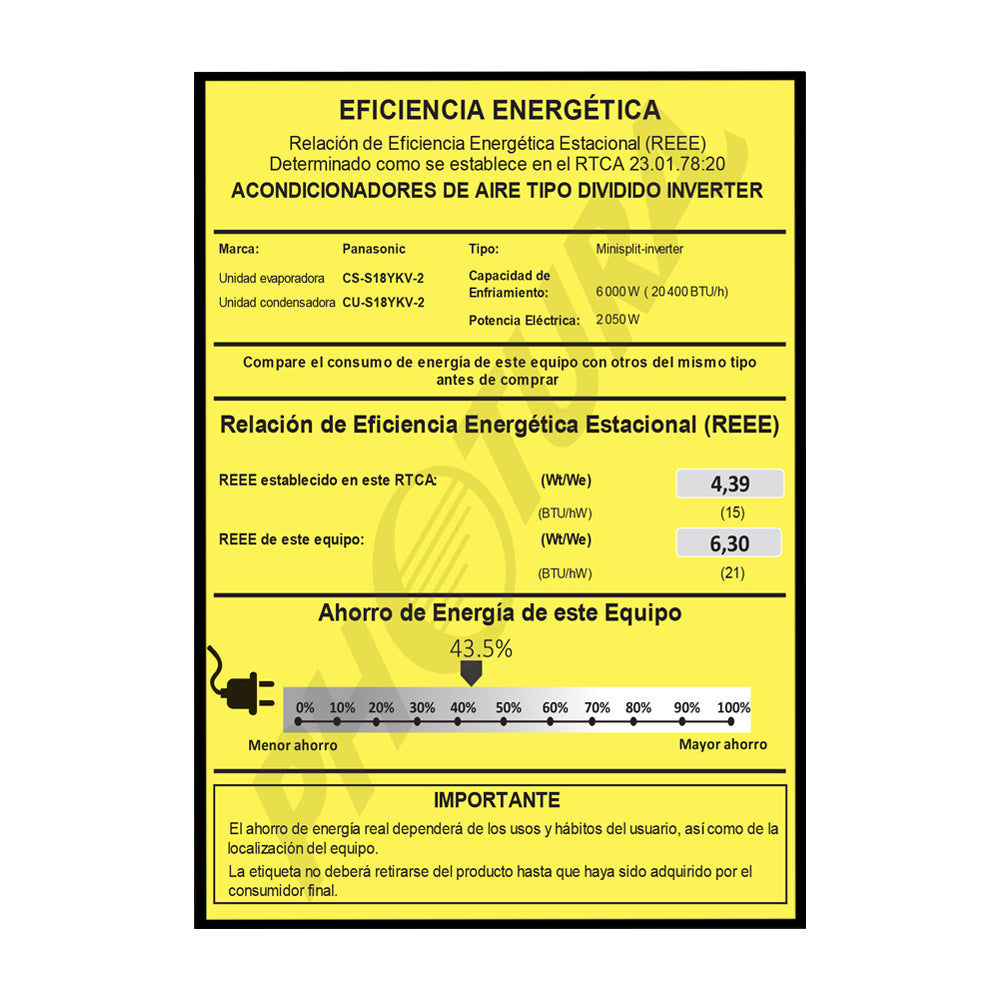Panasonic Aire Acondicionado Split Premium Inverter 20,400 BTU | SEER 21 | nanoeX Mark 2 | WiFi Comfort Cloud | Filtro Antibacterial | Blue Fin | 220v | Gris