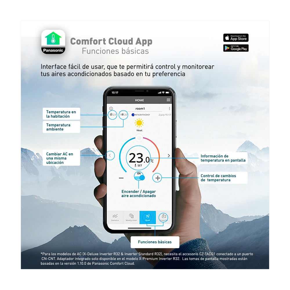 Panasonic Aire Acondicionado Split Premium Inverter 20,400 BTU | SEER 21 | nanoeX Mark 2 | WiFi Comfort Cloud | Filtro Antibacterial | Blue Fin | 220v | Gris