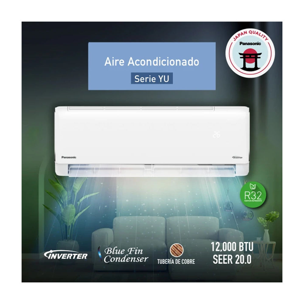 Panasonic Aire Acondicionado Split Inverter 12,044 BTU | SEER 20 | YU | Enfriamiento Rápido | Blue Fin Condenser | IFeel | 220v | Blanco