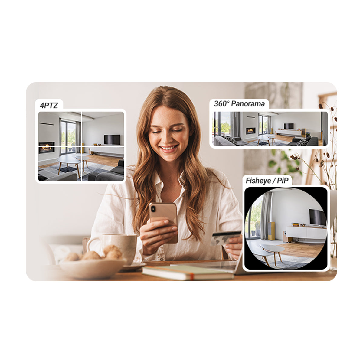 EZVIZ E4p Cámara de Seguridad WiFi para Casa | 3K+ | Lente Ojo de Pez | Visión Panorámica 360º | Visión Nocturna | Detección de Movimiento