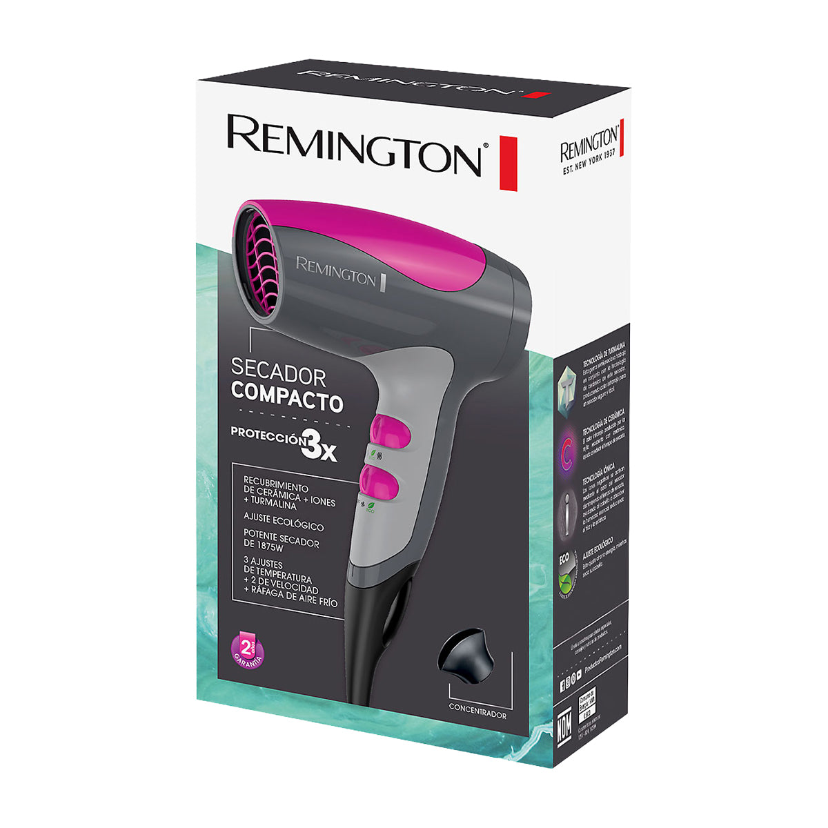 Remington Secador de Cabello | Compacto | Revestimiento Cerámico | 2 Velocidades | Rosa
