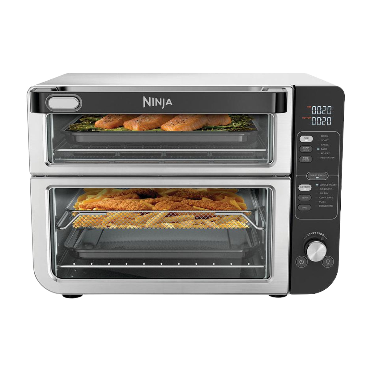 Ninja Horno Eléctrico Doble 12-en-1 | Digital | Freidora de Aire | Convección | Tecnología FlavorSeal | FlexDoor | 1800W | Negro Plateado