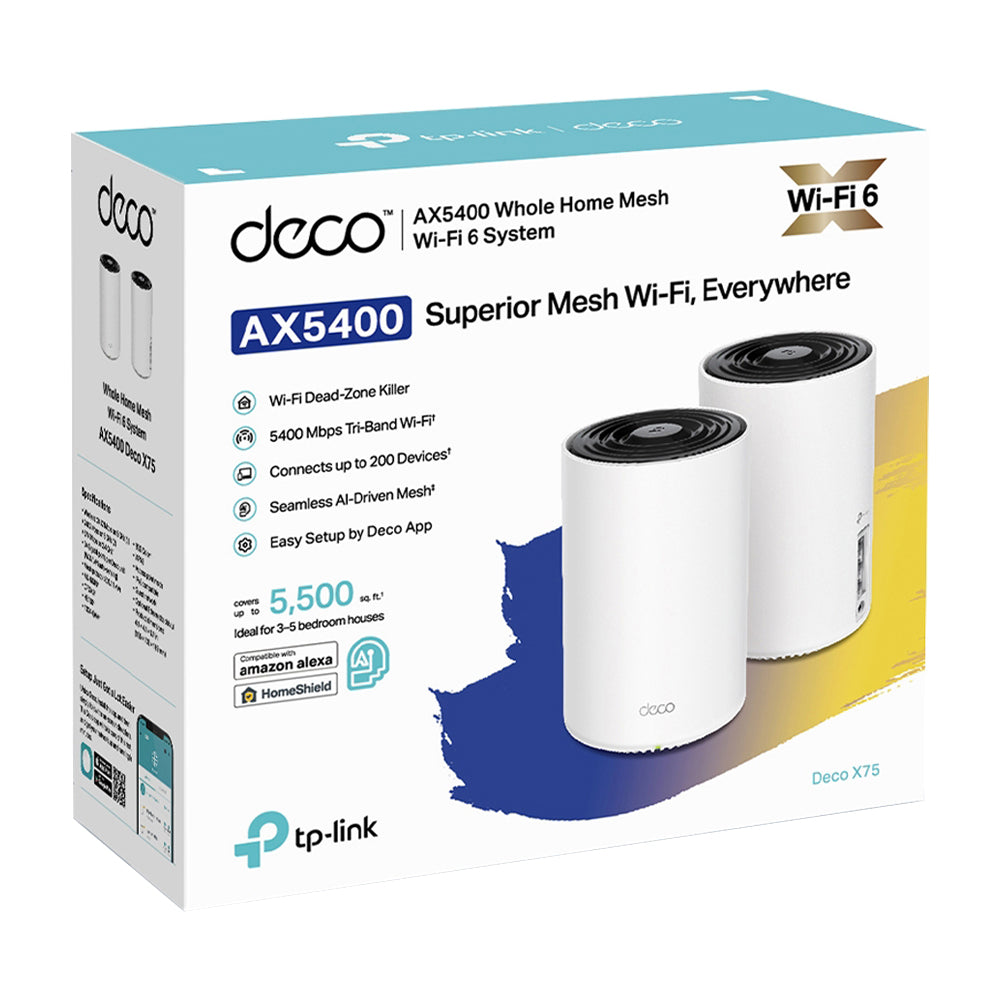 TP-Link Deco Sistema WiFi 6 Mesh para toda la Casa | Triple Banda | MU-MIMO | Gigabit | WPA3 | Beamforming | OneMesh | OFDMA | Cobertura Casa de 5500p2 | Punto de Acceso | HomeShield | Hasta 5.4Gbps | 2 Unidades