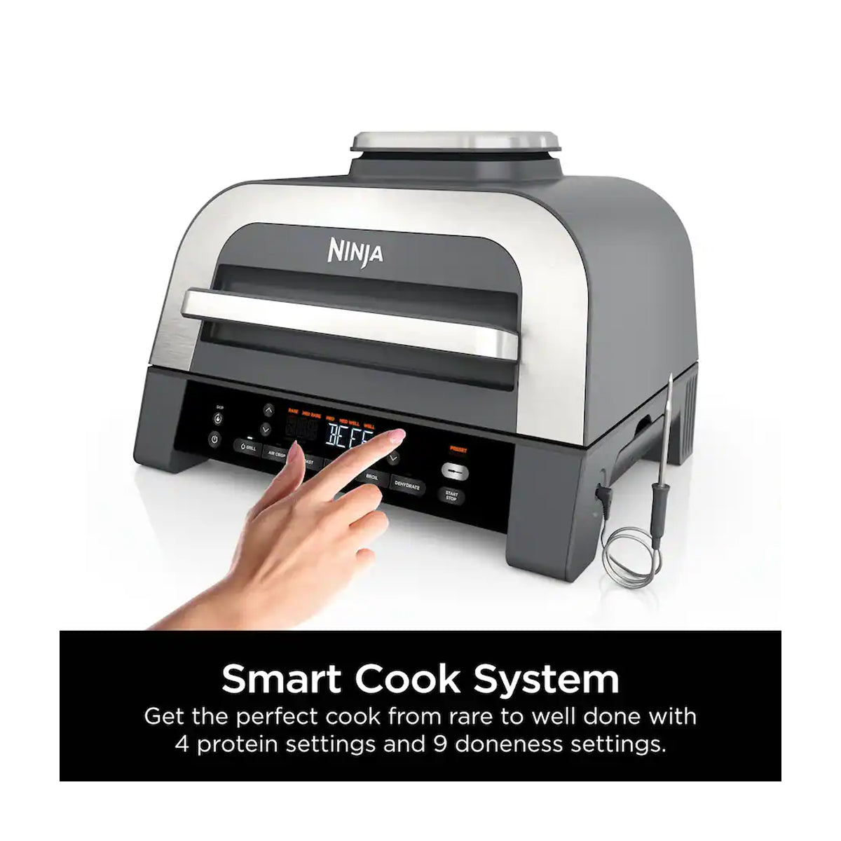 Ninja Foodi Smart XL Parrilla Eléctrica 6-en-1 para Interiores | Cyclonic Grilling | Freidora de Aire | Smoke Control | 1760W | Gris