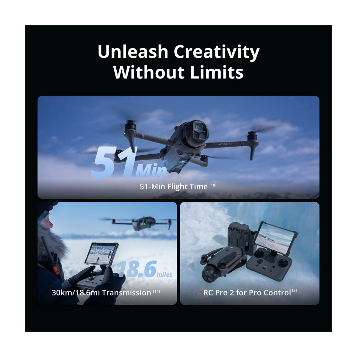 DJI Mavic 4 Pro Drone Fly More Combo | Quadcopter | 100MP | Video 6K | 3 Baterías | Cargador Triple | OcuSync 4.0 Plus | ActiveTrack 360° | 51 Min