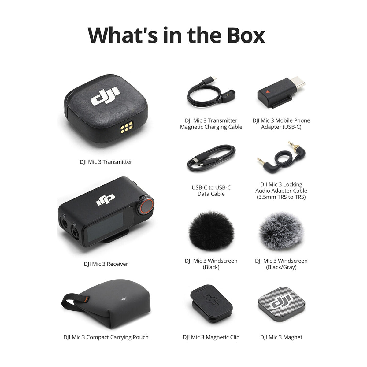 DJI Mic 3 Micrófono Inalámbrico | 1 Transmisor | 1 Receptor | Para Cámaras Profesionales, Smartphones, Tablets y Computadoras | Negro