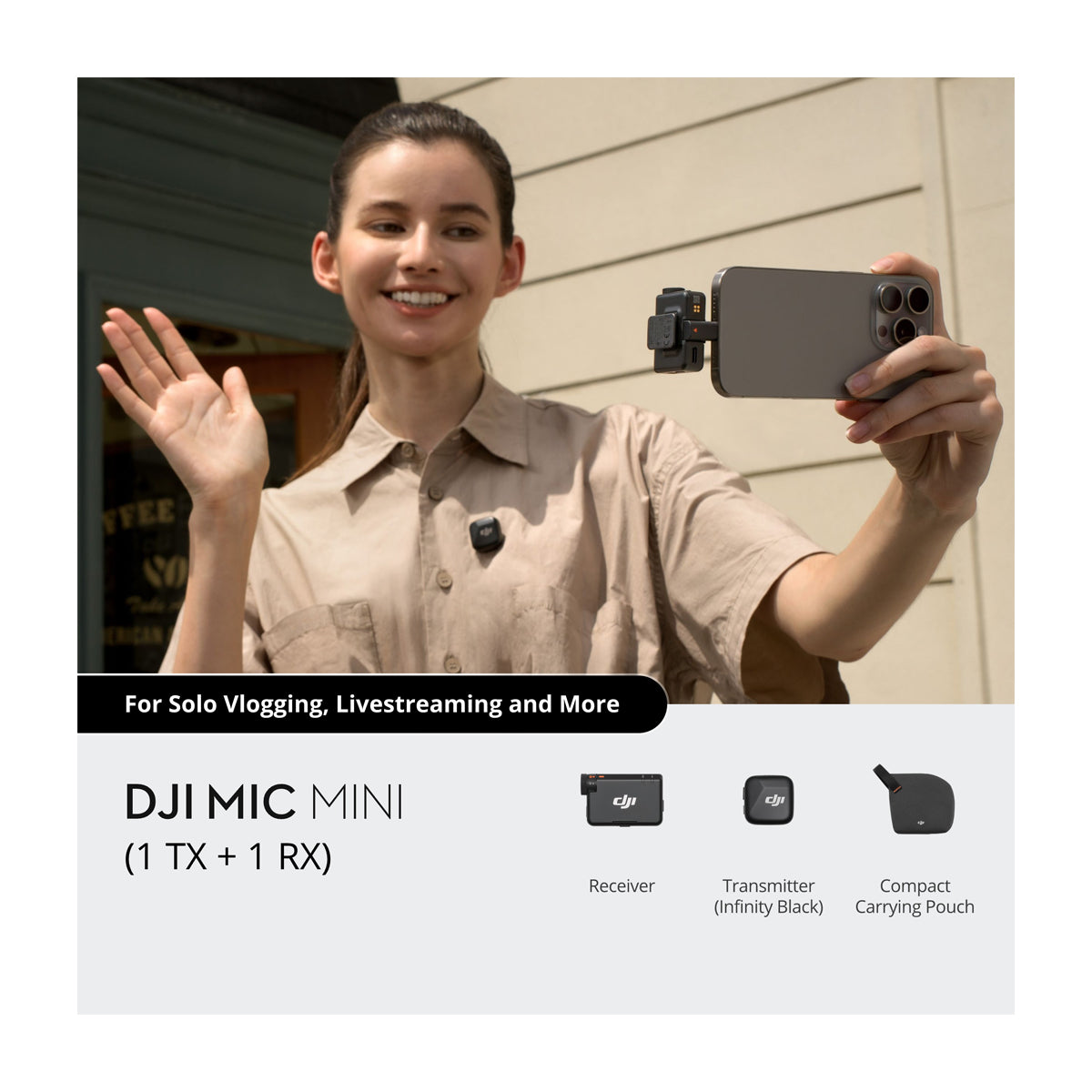 DJI Mic Mini Micrófono Inalámbrico | 1 Transmisor | 1 Receptor | Para Cámaras Profesionales, Smartphones, Tablets y Computadoras | Negro
