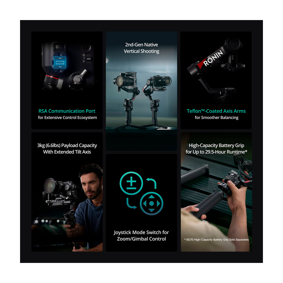 DJI RS 4 Combo Gimbal para Cámaras | Estabilizador de 3-Ejes | Motor Focus Pro | OLED Touchscreen | 12H | Negro