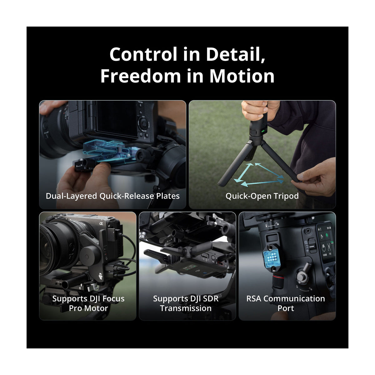 DJI RS 5 Gimbal para Cámaras | Estabilizador de 3-Ejes | Motor Focus Pro | OLED Touchscreen | 14H | Negro