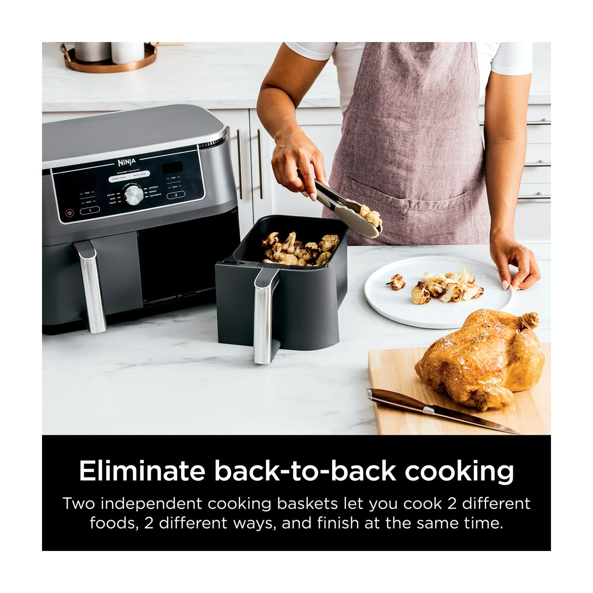 Ninja Foodi Freidora de Aire Digital 6-en-1 | 10QT | 2 Canastas | Tecnología DualZone | IQ Boost | Antiadherente | Negro