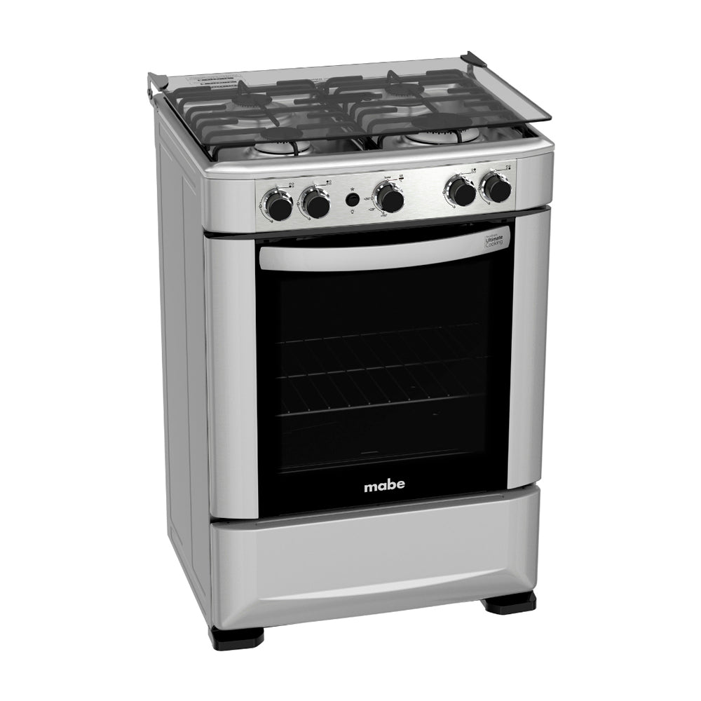 Mabe Estufa a Gas de Acero Inoxidable | Easy Clean Pro | Enc. Eléctrico | Tapa | 24" | 4 Quemadores | Plateado