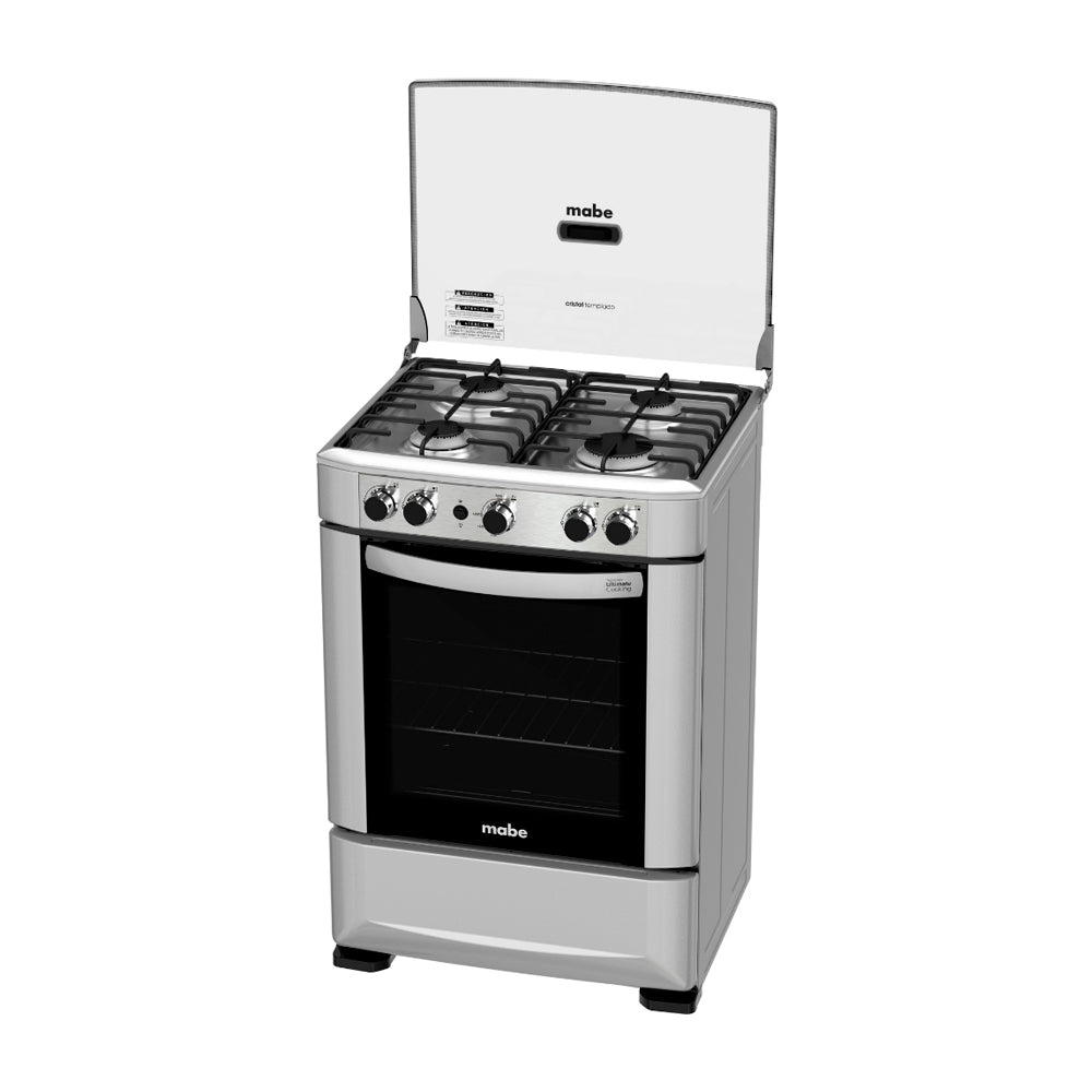Mabe Estufa a Gas de Acero Inoxidable | Easy Clean Pro | Enc. Eléctrico | Tapa | 24" | 4 Quemadores | Plateado
