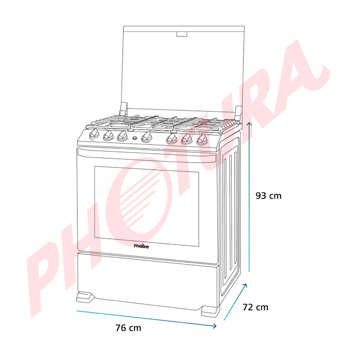 Mabe Estufa a Gas de Acero Inoxidable | Tecnología Ultimate | Perfect Cook | Easy Clean Pro | Tapa | Plancha | 30" | 6 Quemadores