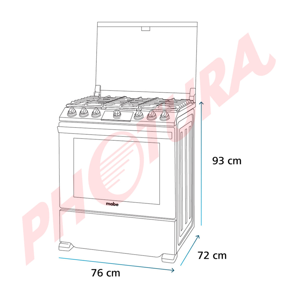 Mabe Estufa a Gas de Acero Inoxidable | Tecnología Ultimate | Easy Clean Pro | Panel Digital | Tapa | Plancha | 30" | 6 Quemadores