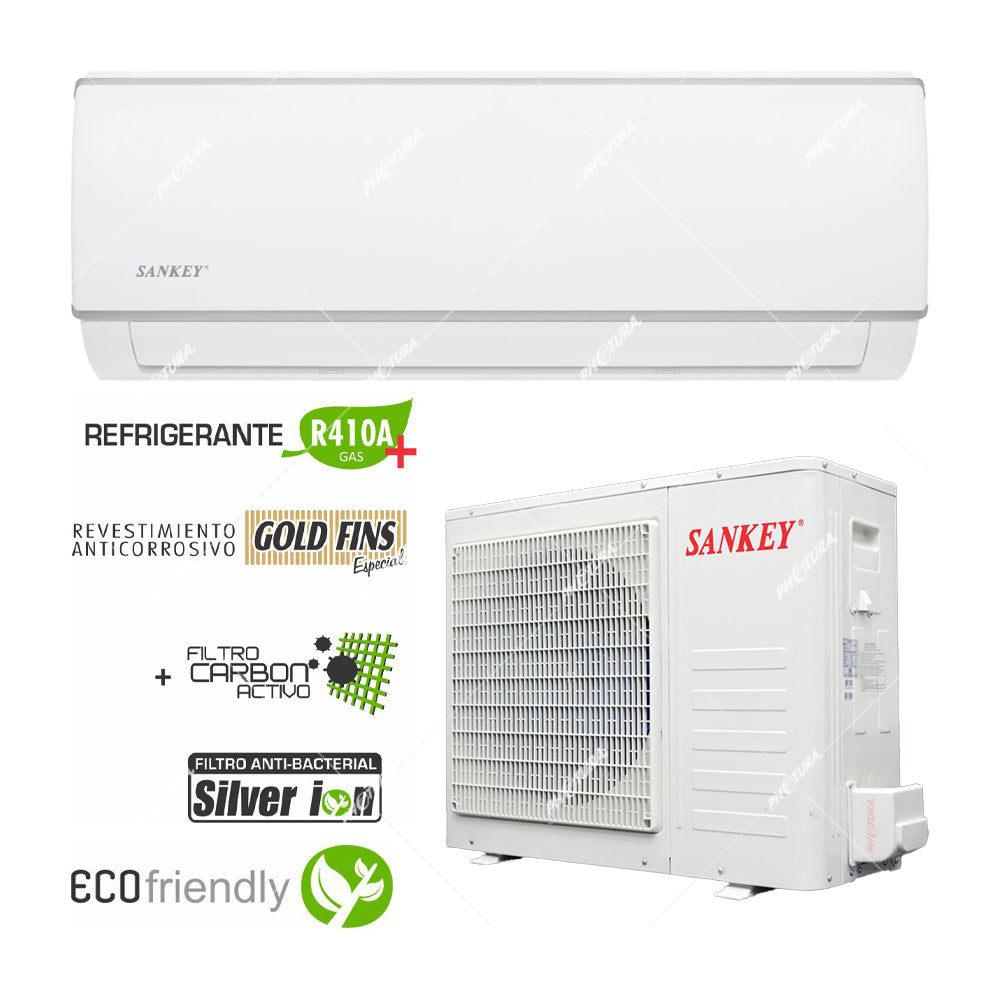 Sankey Aire Acondicionado Split 11,700 BTU | SEER 10.75 | Enfriamiento Supremo | Silver Ion | Filtro de Carbón Activo | 220v