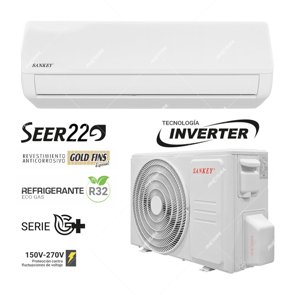 Sankey Aire Acondicionado Split Inverter Serie G+ 18,050 BTU | SEER 22 | Alta Eficiencia | Protección de Voltaje | Rápido Enfriamiento | Modo ECO+ | 220v