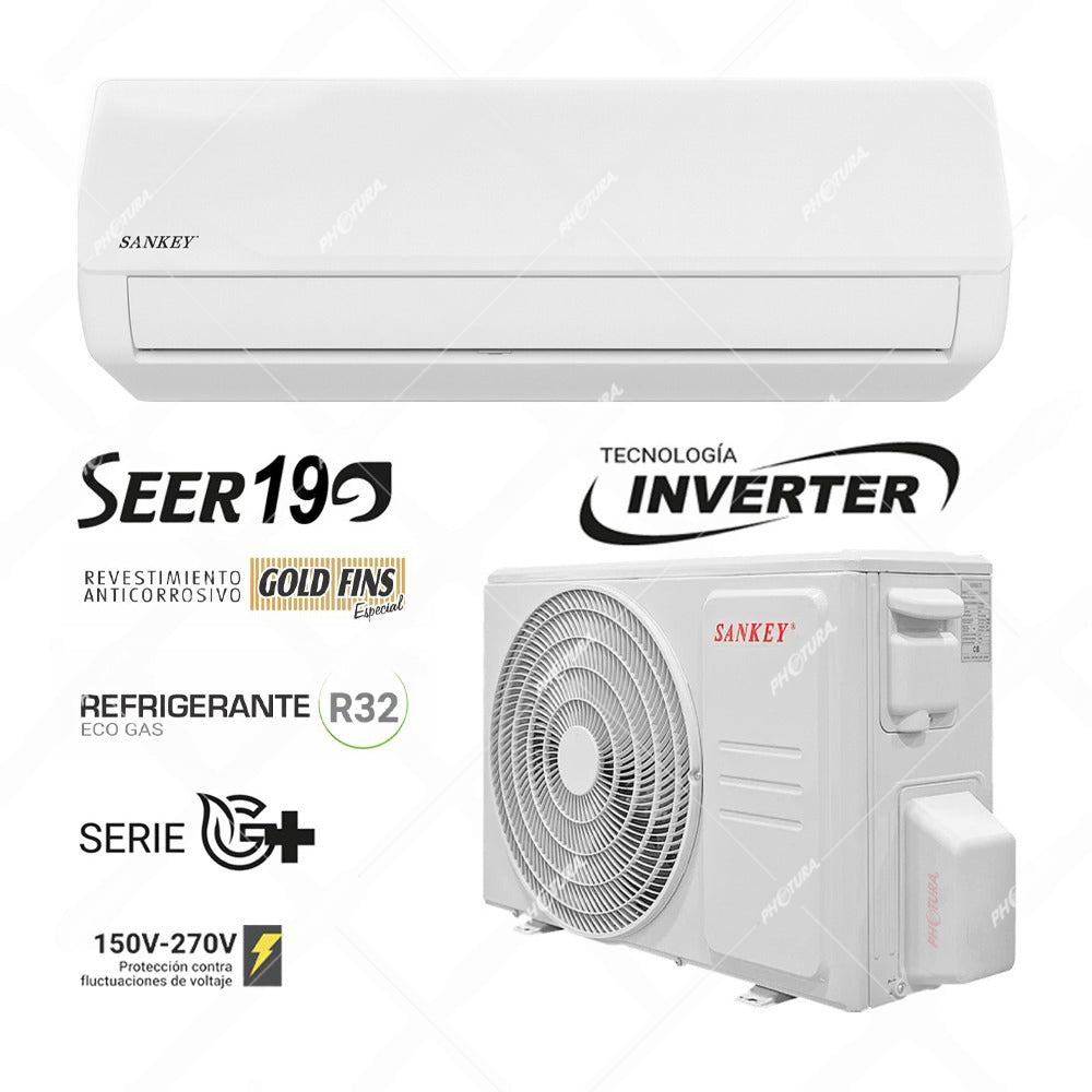 Sankey Aire Acondicionado Split Inverter Serie G+ 18,083 BTU | SEER 19 | Protección de Voltaje | Rápido Enfriamiento | Modo ECO+ | 220v