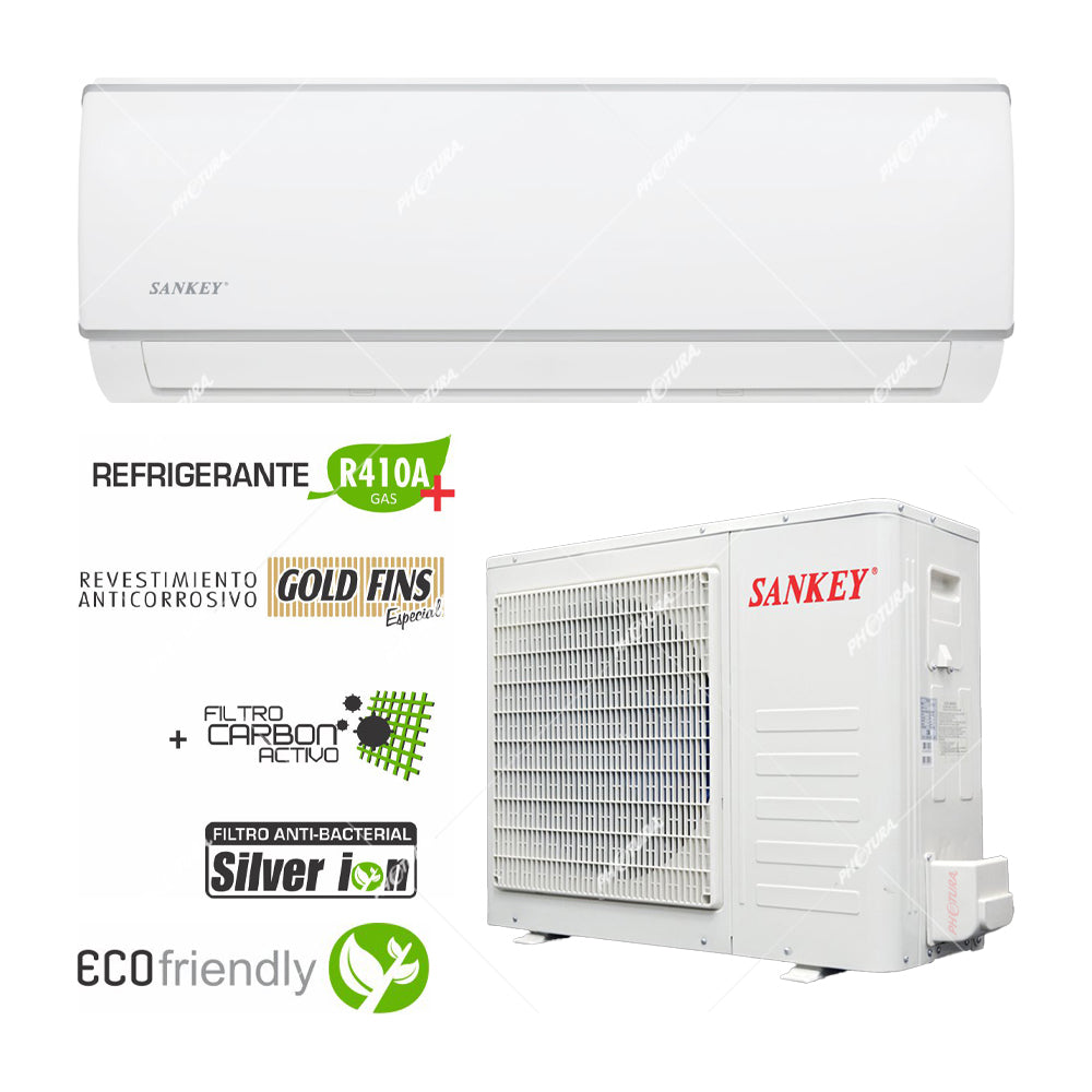 Sankey Aire Acondicionado Split 17,000 BTU | SEER 10.75 | Enfriamiento Supremo | Silver Ion | Filtro de Carbón Activo | 220v