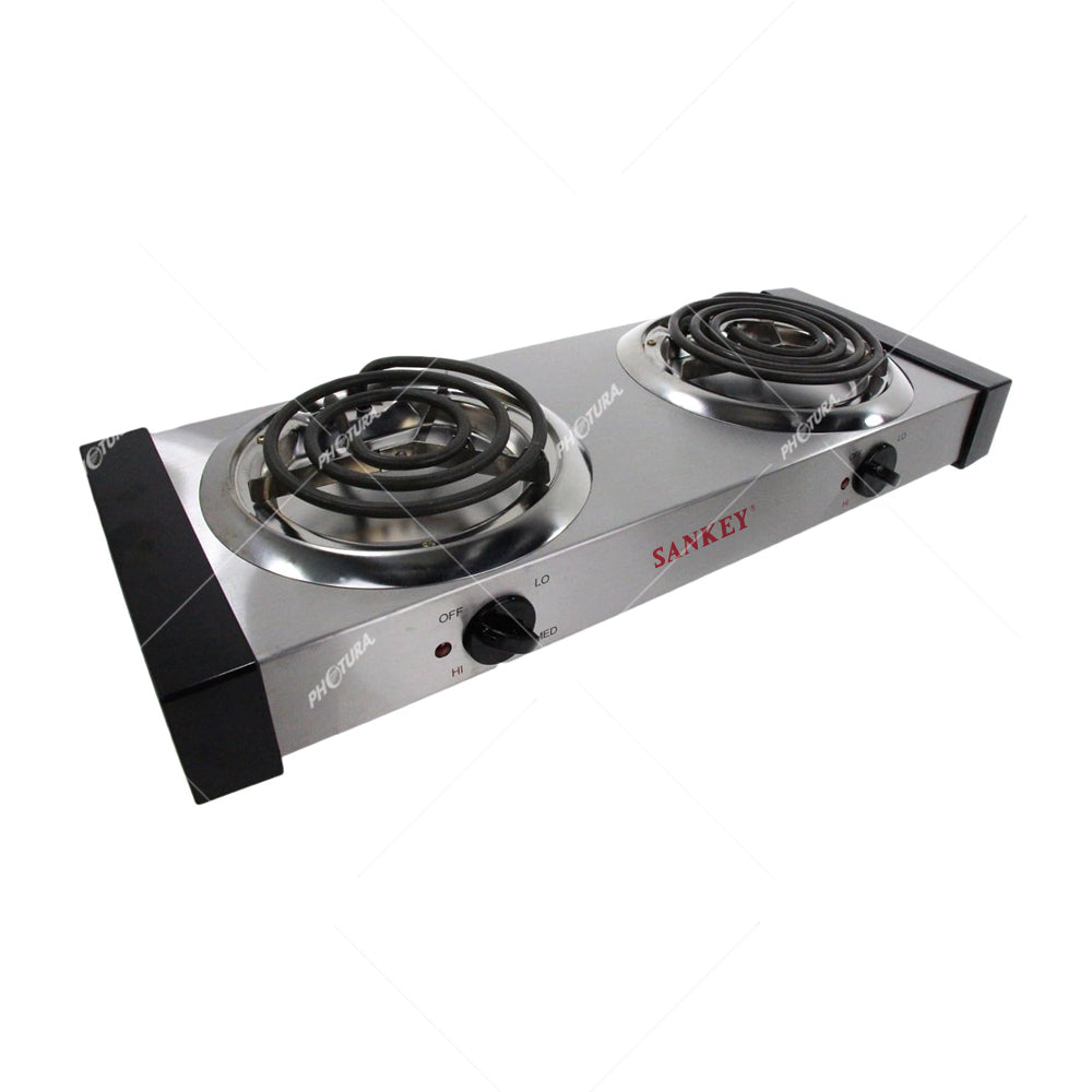 Sankey Estufa de Mesa Eléctrica | 2 Quemadores | Alta Eficiencia | Control de Temperatura | Plateado