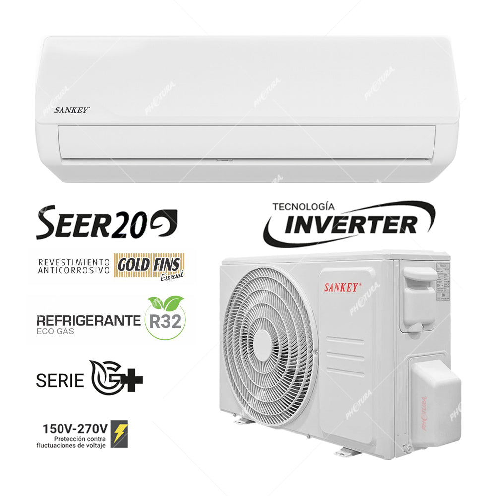 Sankey Aire Acondicionado Split Inverter Serie G+ 22,000 BTU | SEER 20 | Alta Eficiencia | Protección de Voltaje | Rápido Enfriamiento | Modo ECO+ | 220v