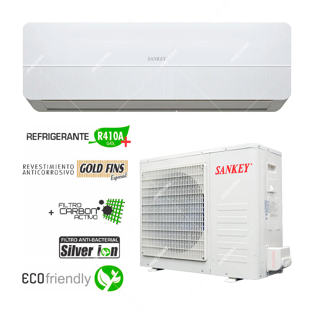 Sankey Aire Acondicionado Split 24,000 BTU | Enfriamiento Supremo | Silver Ion | Filtro de Carbón Activo | 220v