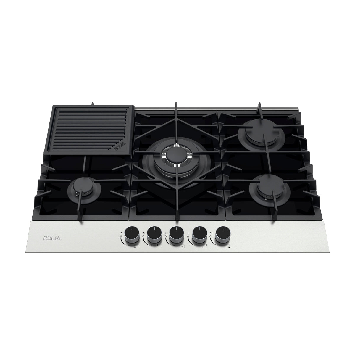 Drija Ferrara 76 Pro Estufa Empotrable a Gas de Vidrio Templado / Acero Inoxidable | 5 Quemadores | 5 Válvulas de Seguridad | Plancha de Hierro Fundido