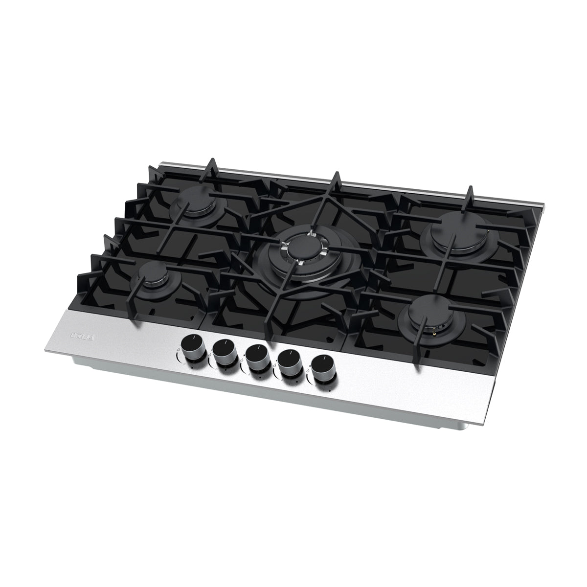 Drija Ferrara 76 Pro Estufa Empotrable a Gas de Vidrio Templado / Acero Inoxidable | 5 Quemadores | 5 Válvulas de Seguridad | Plancha de Hierro Fundido